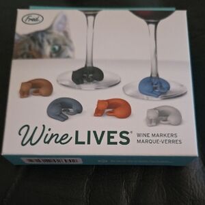 Fred Wine LIVES Cat Wine Markers - Black, Blue, Orange, Gray, Tan